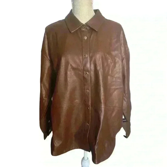 Wildfox Oversize Faux Leather Shirt Jacket in Chocolate Fondant Size Large NWT - Picture 3 of 8